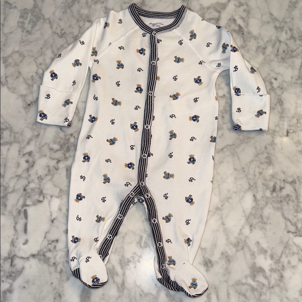 RALPH LAUREN LOGO TEDDY FOOTIE 3M